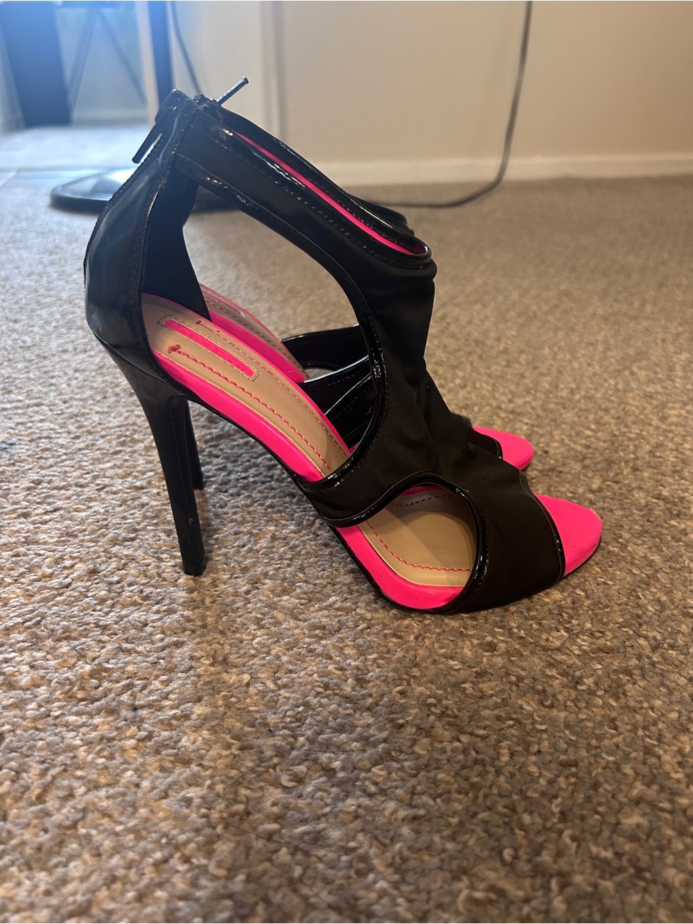 BCBG Paris Black and Hot Pink High Heel Sandals size 6.5